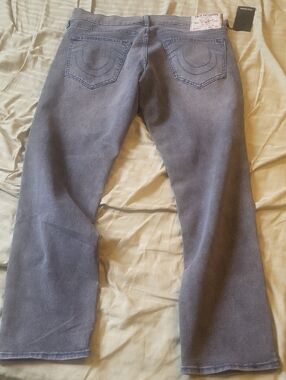 True Religion Washed Gray Denim Jeans with Signature Back Pocket